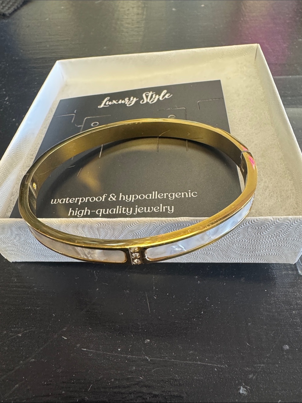 Gold and White Shell Bangle Bracelet